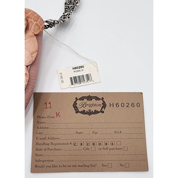 NWT Brighton Roselie Pink Leather Floral Shoulder Bag Silver Chain Heart Charm - Picture 3 of 16